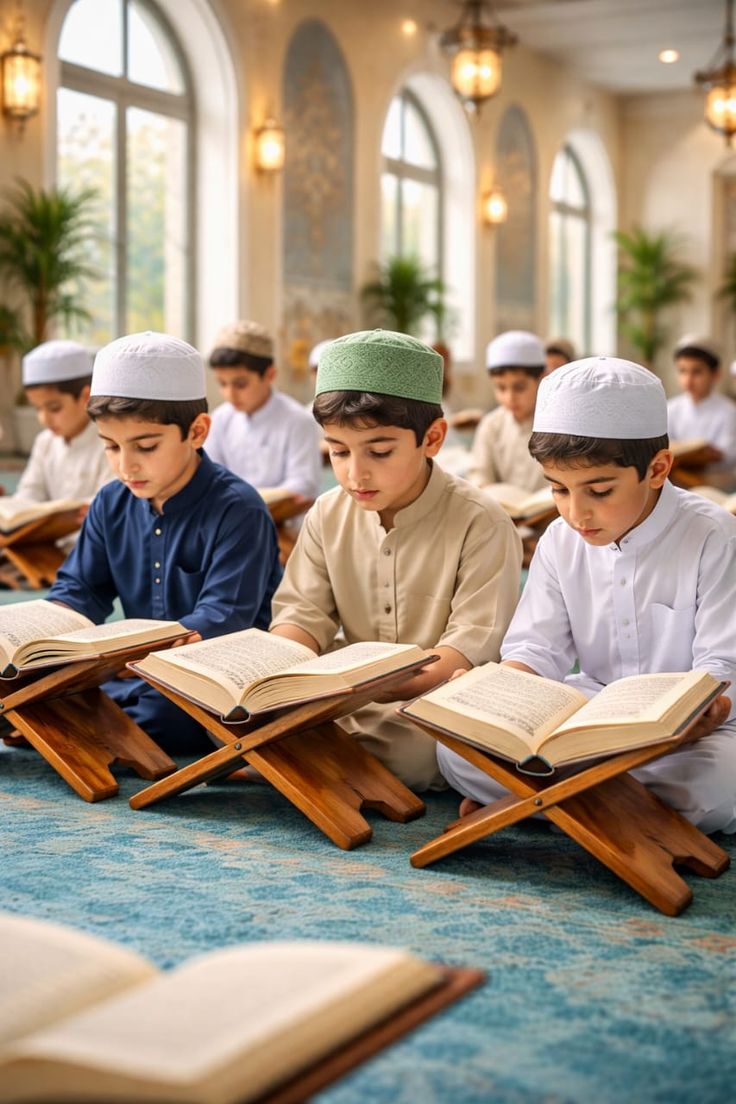 Books and study materials prepared for a structured children’s Islamic studies lesson.